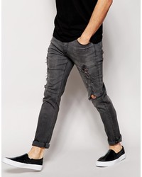 dunkelgraue Jeans mit Destroyed-Effekten von Asos