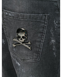 dunkelgraue Jeans mit Destroyed-Effekten von Philipp Plein