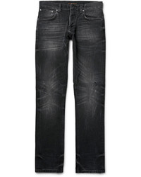 dunkelgraue Jeans mit Destroyed-Effekten von Nudie Jeans