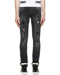 dunkelgraue Jeans mit Destroyed-Effekten von Off-White