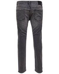 dunkelgraue Jeans mit Destroyed-Effekten von ONLY & SONS