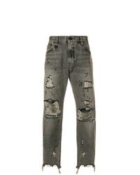dunkelgraue Jeans mit Destroyed-Effekten von R13