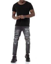 dunkelgraue Jeans mit Destroyed-Effekten von Redbridge