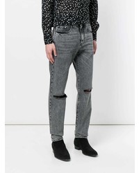 dunkelgraue Jeans mit Destroyed-Effekten von Saint Laurent