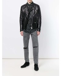 dunkelgraue Jeans mit Destroyed-Effekten von Saint Laurent