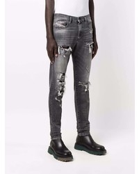 dunkelgraue Jeans mit Destroyed-Effekten von Diesel