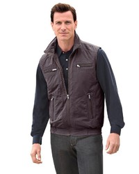 dunkelgraue Leder ärmellose Jacke von Classic