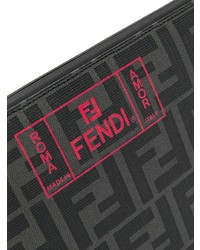 dunkelgraue Leder Clutch Handtasche von Fendi