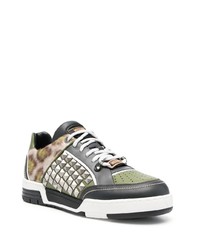 dunkelgraue Leder niedrige Sneakers mit Leopardenmuster von Moschino