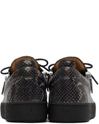 dunkelgraue Leder niedrige Sneakers mit Schlangenmuster von Giuseppe Zanotti