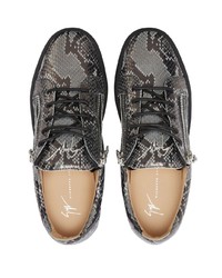 dunkelgraue Leder niedrige Sneakers mit Schlangenmuster von Giuseppe Zanotti