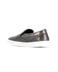 dunkelgraue Leder niedrige Sneakers mit Schlangenmuster von Jimmy Choo