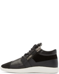 dunkelgraue Leder niedrige Sneakers von Giuseppe Zanotti