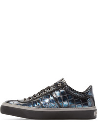 dunkelgraue Leder niedrige Sneakers von Jimmy Choo