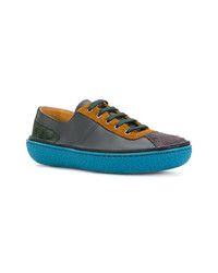 dunkelgraue Leder niedrige Sneakers von Prada