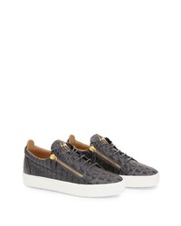 dunkelgraue Leder niedrige Sneakers von Giuseppe Zanotti