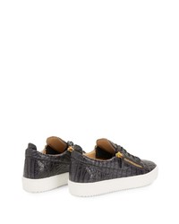 dunkelgraue Leder niedrige Sneakers von Giuseppe Zanotti