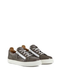 dunkelgraue Leder niedrige Sneakers von Giuseppe Zanotti