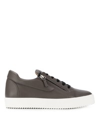 dunkelgraue Leder niedrige Sneakers von Giuseppe Zanotti