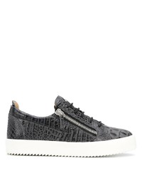 dunkelgraue Leder niedrige Sneakers von Giuseppe Zanotti