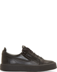 dunkelgraue Leder niedrige Sneakers von Giuseppe Zanotti