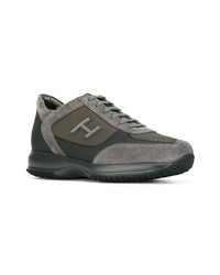 dunkelgraue Leder niedrige Sneakers von Hogan