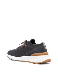 dunkelgraue Leder niedrige Sneakers von Brunello Cucinelli