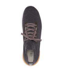 dunkelgraue Leder niedrige Sneakers von Brunello Cucinelli