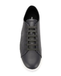 dunkelgraue Leder niedrige Sneakers von Emporio Armani