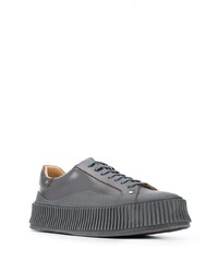 dunkelgraue Leder niedrige Sneakers von Jil Sander