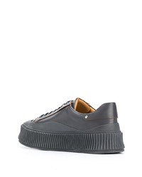 dunkelgraue Leder niedrige Sneakers von Jil Sander