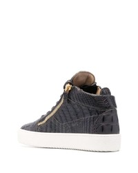 dunkelgraue Leder niedrige Sneakers von Giuseppe Zanotti