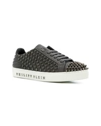 dunkelgraue Leder niedrige Sneakers von Philipp Plein