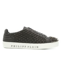 dunkelgraue Leder niedrige Sneakers von Philipp Plein