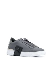 dunkelgraue Leder niedrige Sneakers von Philipp Plein