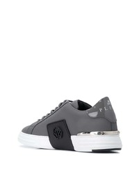 dunkelgraue Leder niedrige Sneakers von Philipp Plein