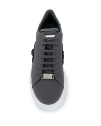 dunkelgraue Leder niedrige Sneakers von Philipp Plein