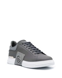 dunkelgraue Leder niedrige Sneakers von Philipp Plein