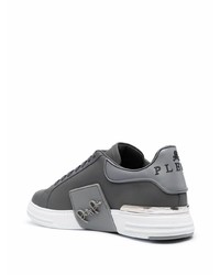 dunkelgraue Leder niedrige Sneakers von Philipp Plein