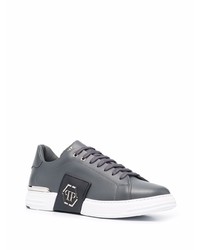 dunkelgraue Leder niedrige Sneakers von Philipp Plein