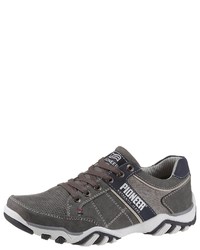 dunkelgraue Leder niedrige Sneakers von Pioneer Authentic Jeans