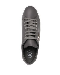 dunkelgraue Leder niedrige Sneakers von Philipp Plein