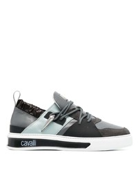 dunkelgraue Leder niedrige Sneakers von Roberto Cavalli
