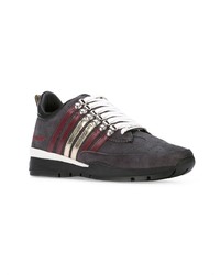 dunkelgraue Leder niedrige Sneakers von DSQUARED2