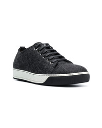 dunkelgraue Leder niedrige Sneakers von Lanvin