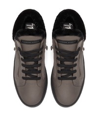 dunkelgraue Leder niedrige Sneakers von Giuseppe Zanotti