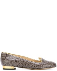 dunkelgraue Leder Slipper von Charlotte Olympia