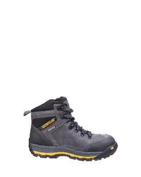 dunkelgraue Lederarbeitsstiefel von Caterpillar