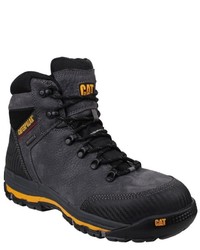 dunkelgraue Lederarbeitsstiefel von Caterpillar