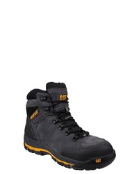 dunkelgraue Lederarbeitsstiefel von Caterpillar